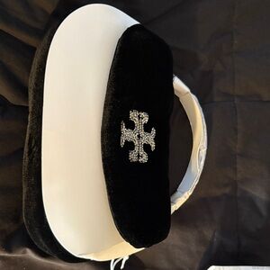 Black Velvet Handbag with Embellished Logo. Brand new with tags and a Tory bag.